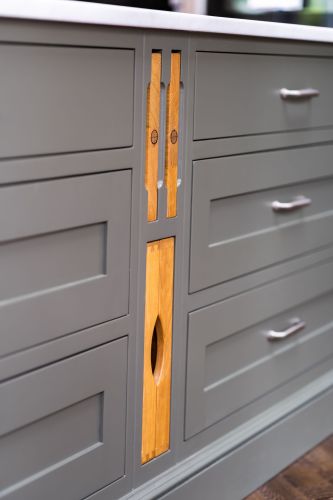 Kitchen Island showing Hidden Kitchen Tray within Drawers